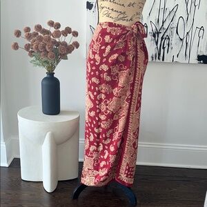 Elegant Red Floral Wrap Skirt
